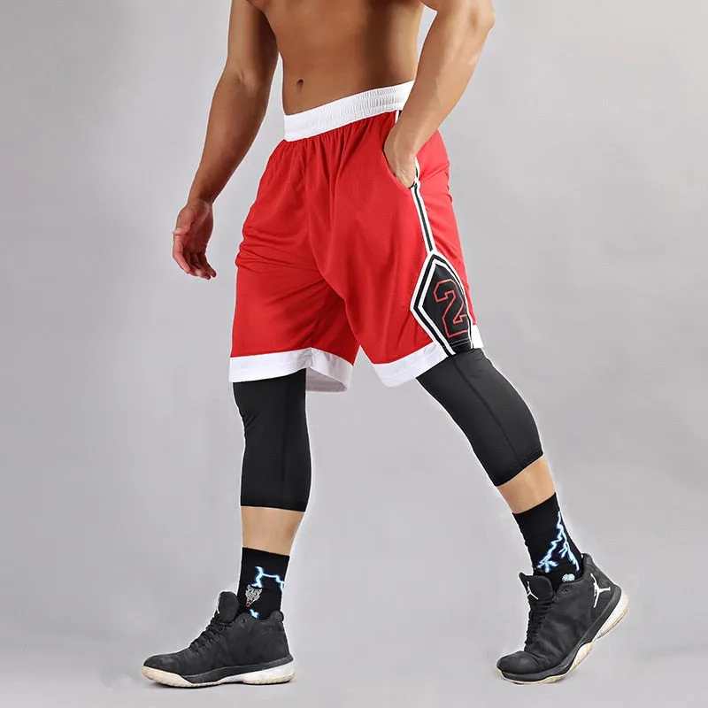 2pcs Set Men Running Compression Sport Pant Suit Basketball Jersey Sweatpants for Youngster Male Workout Elastic Leggings Shorts