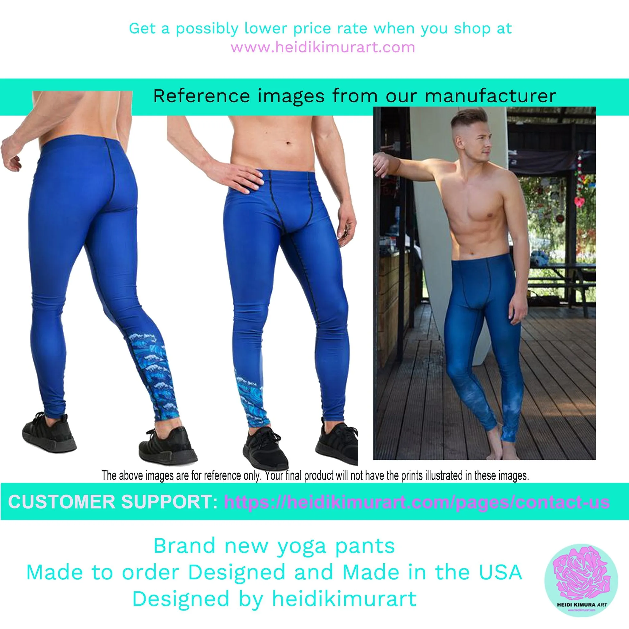 Abstract Blue Men's Leggings, Blue Abstract Designer Running Compression Tights For Men - Made in USA/EU/MX