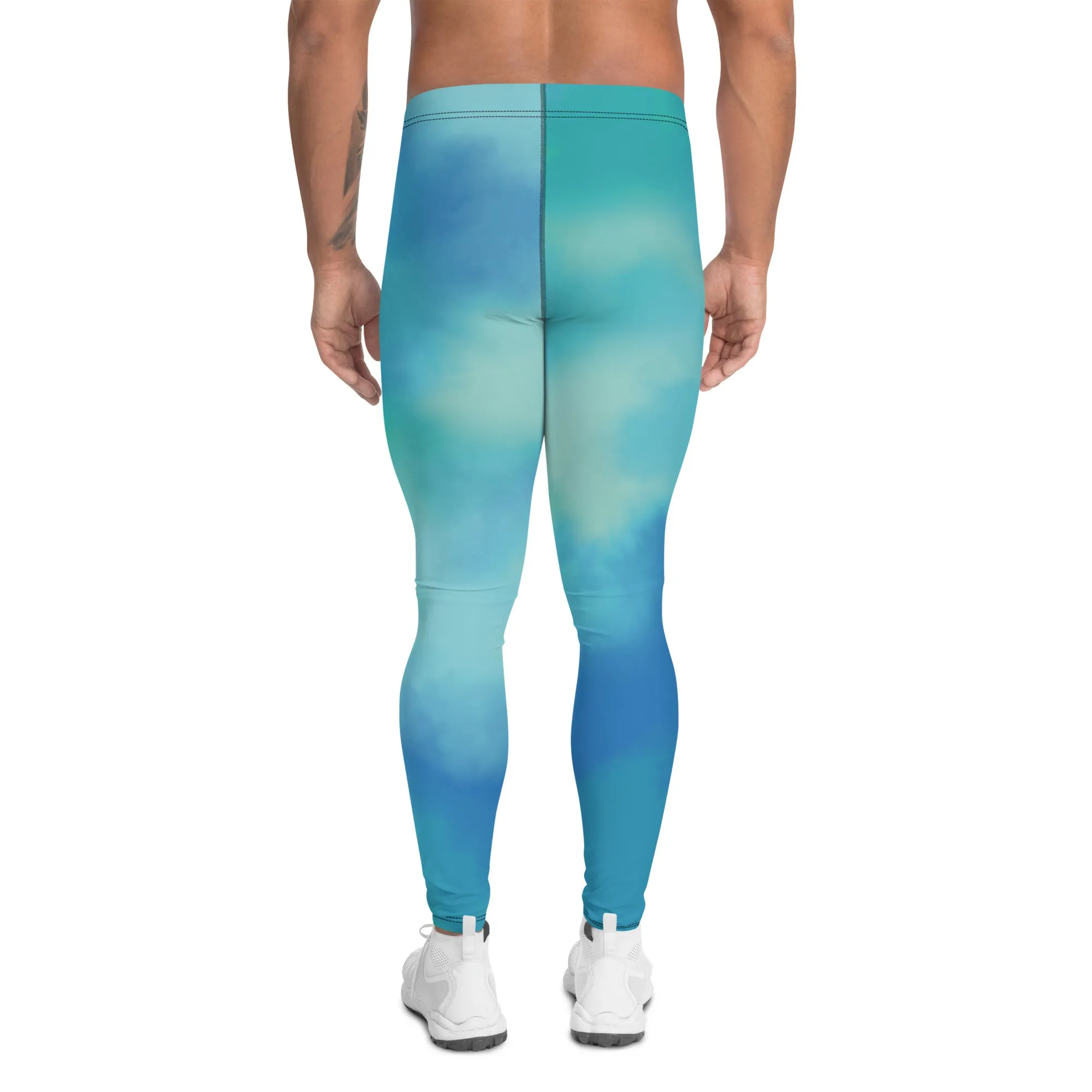 Abstract Blue Men's Leggings, Blue Abstract Designer Running Compression Tights For Men - Made in USA/EU/MX