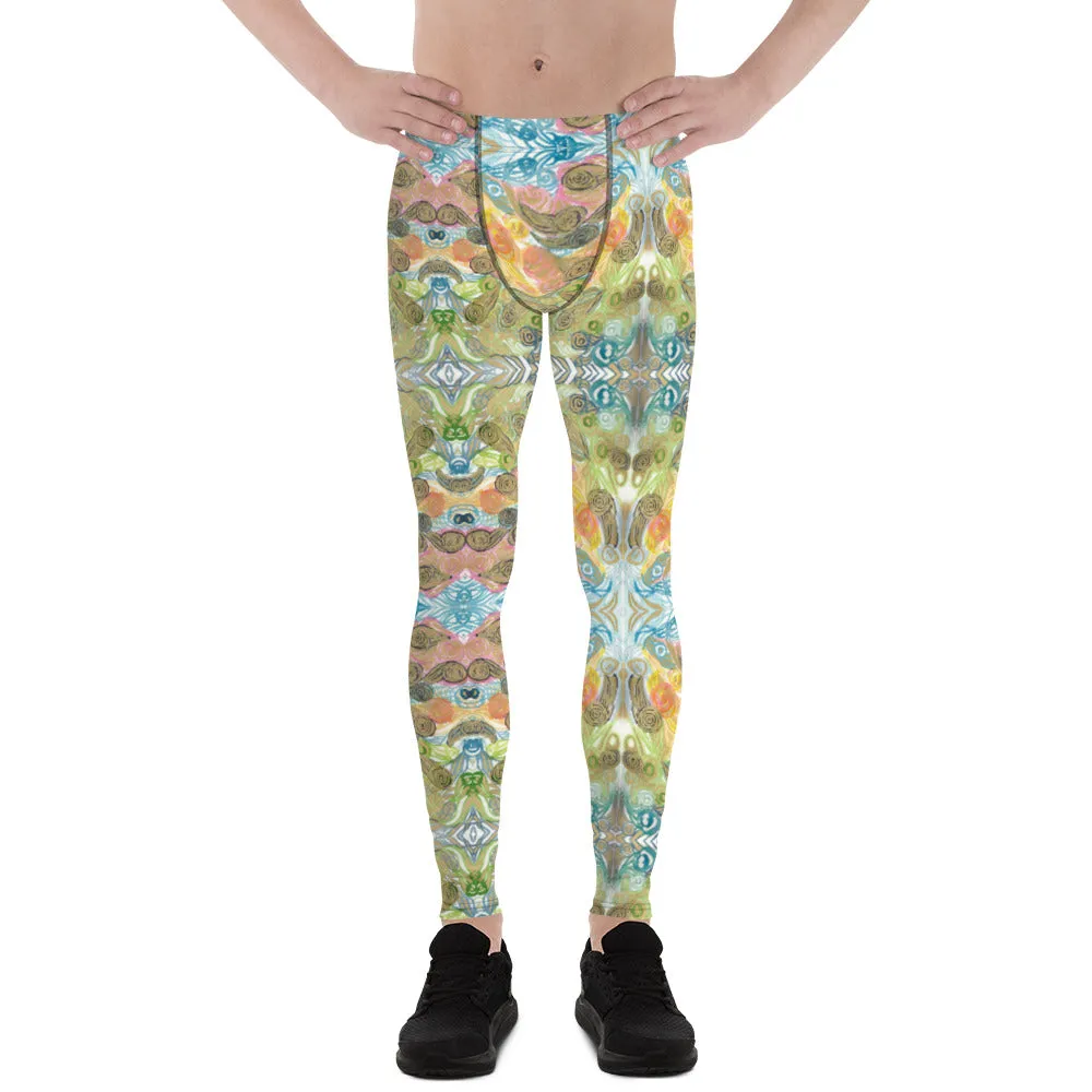 Abstract Japanese Style Men's Leggings, Abstract Meggings Compression Tights-Made in USA/MX/EU