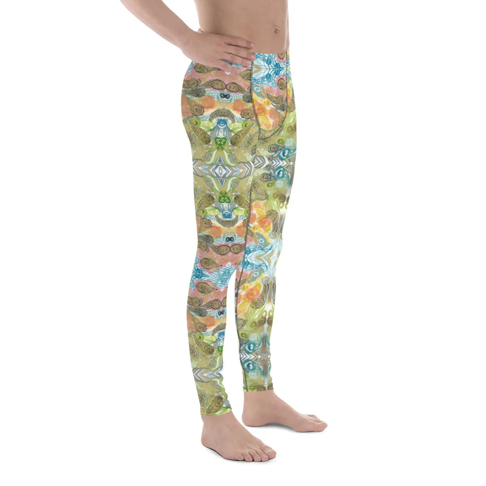 Abstract Japanese Style Men's Leggings, Abstract Meggings Compression Tights-Made in USA/MX/EU