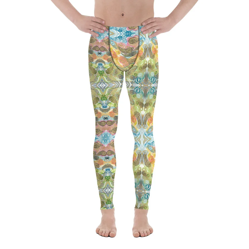 Abstract Japanese Style Men's Leggings, Abstract Meggings Compression Tights-Made in USA/MX/EU