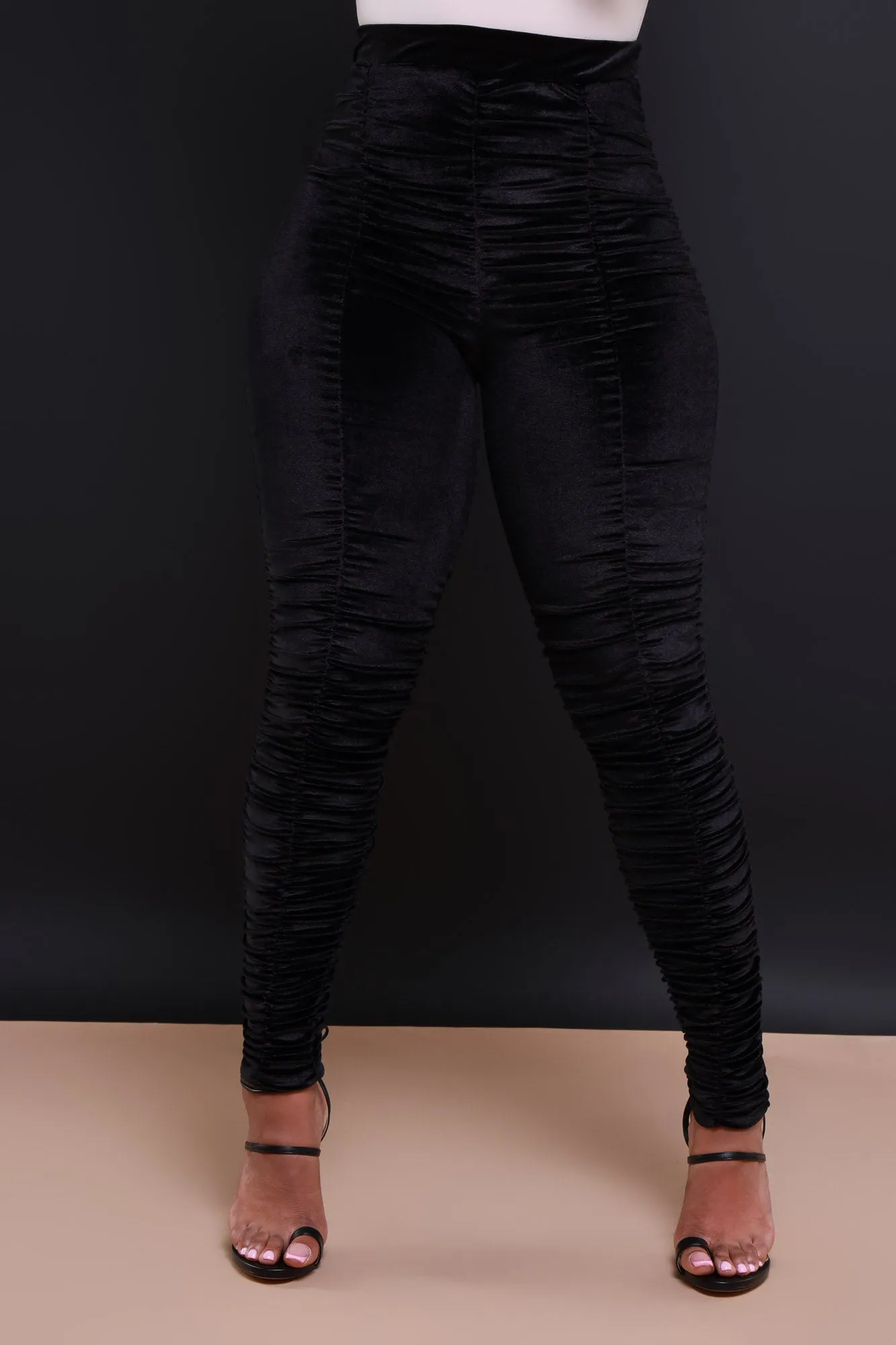 Be Honest Ruched High Waist Pants - Black Velvet Leggings