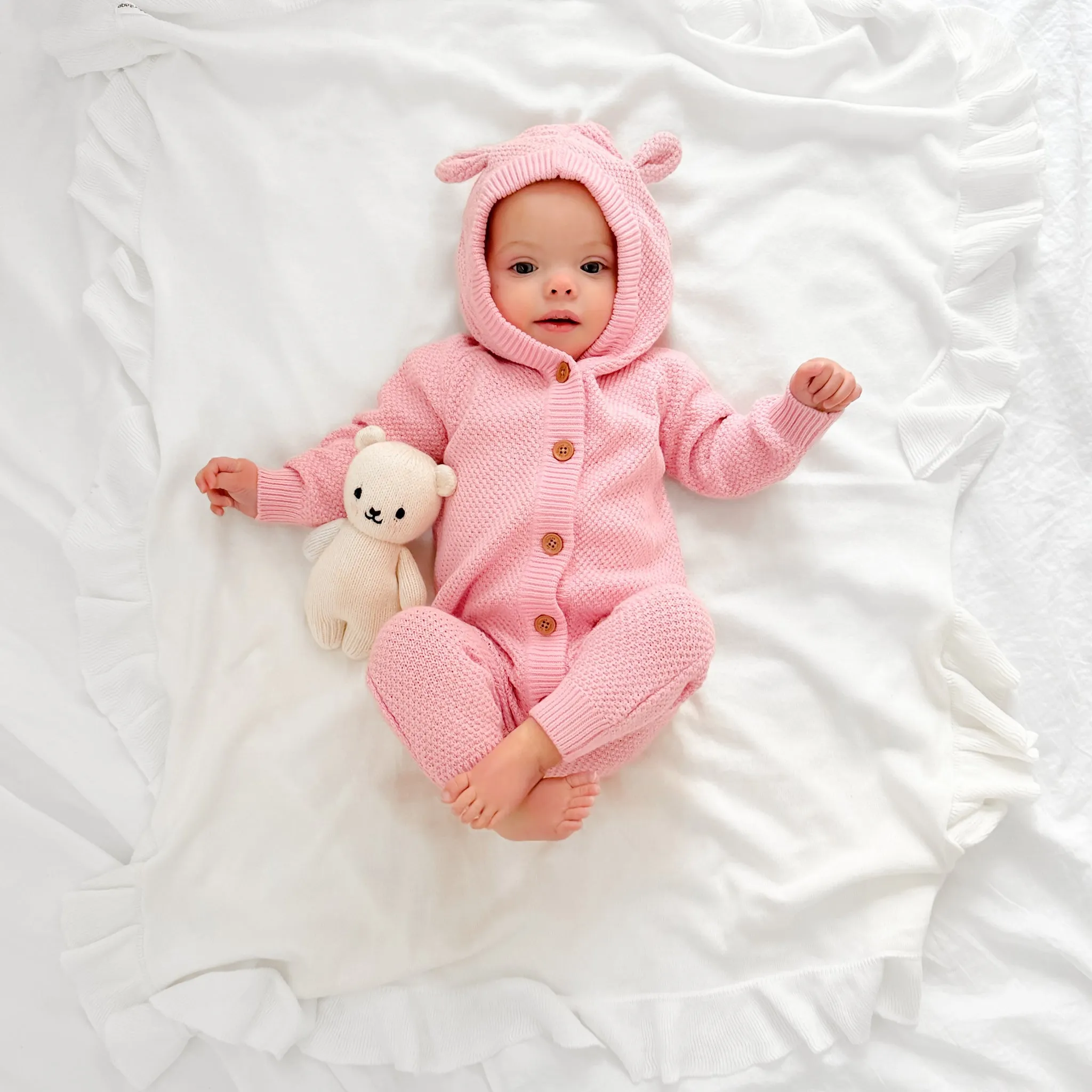 Bear Knitted Romper - Tulip