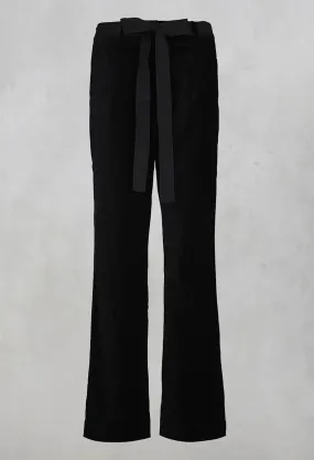 Belted Wide Leg Trousers in Black Velvet