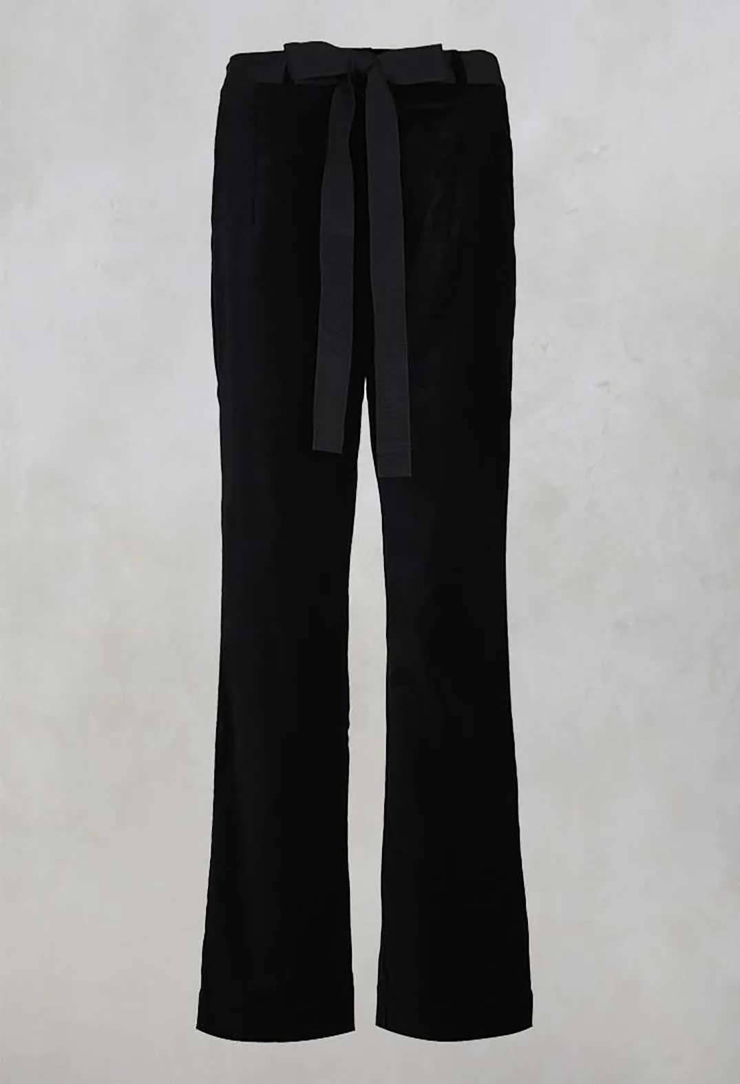 Belted Wide Leg Trousers in Black Velvet