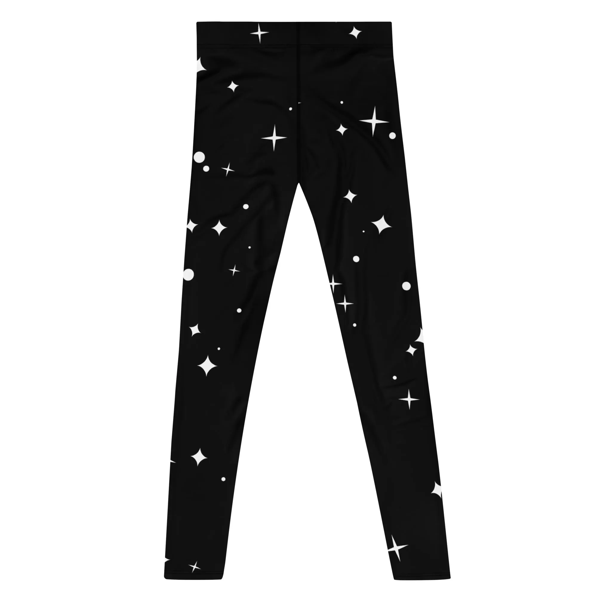 Black Starry Nights Men's Leggings, Stars Pattern Meggings Compression Tights-Made in USA/EU/MX