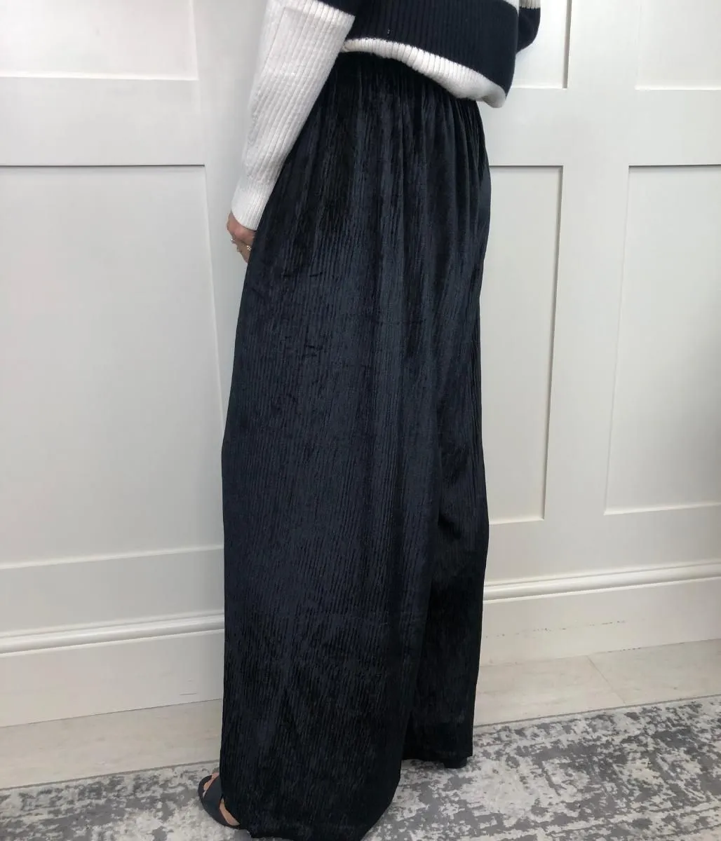 Black Textured Wide Leg Trousers