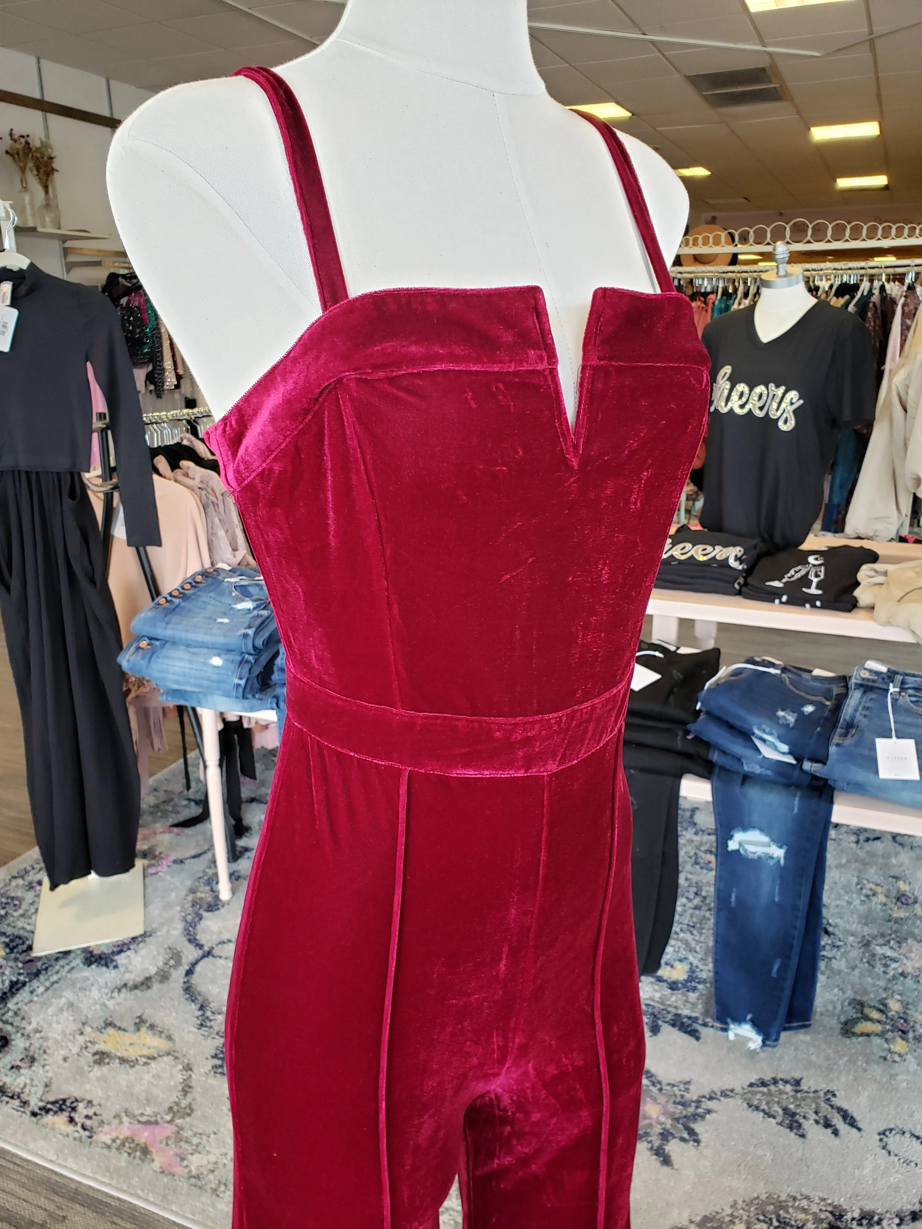 Burgundy Velvet Jumpsuit