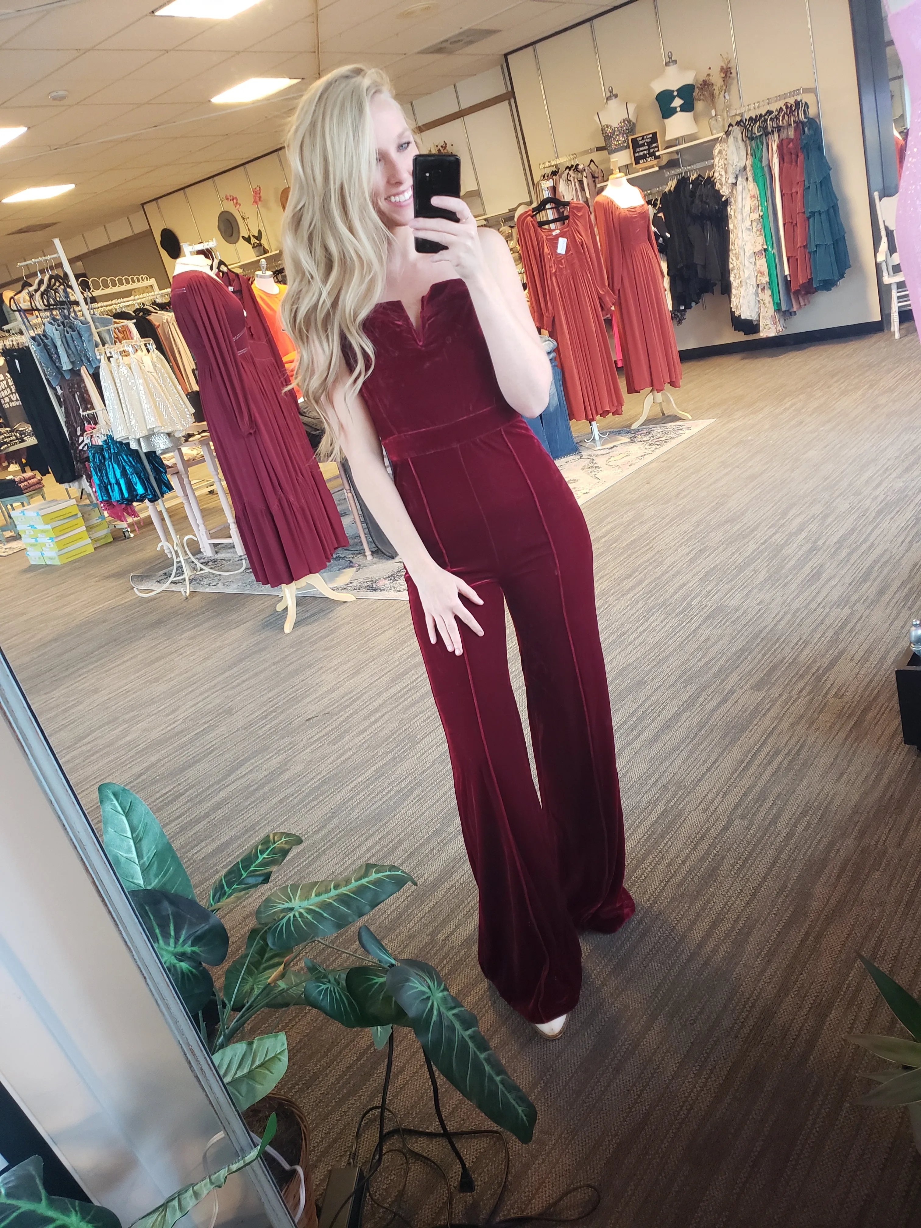 Burgundy Velvet Jumpsuit