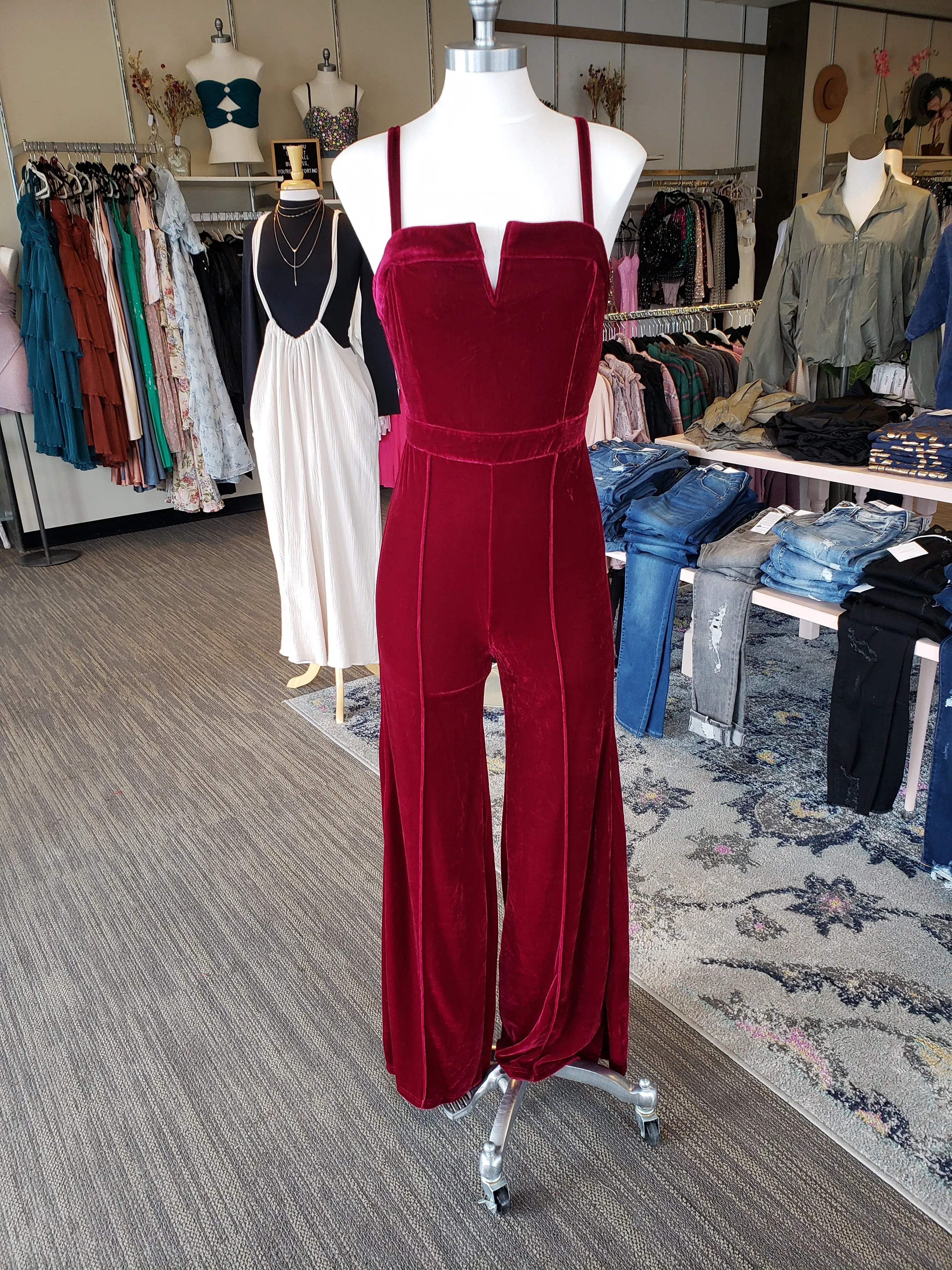 Burgundy Velvet Jumpsuit