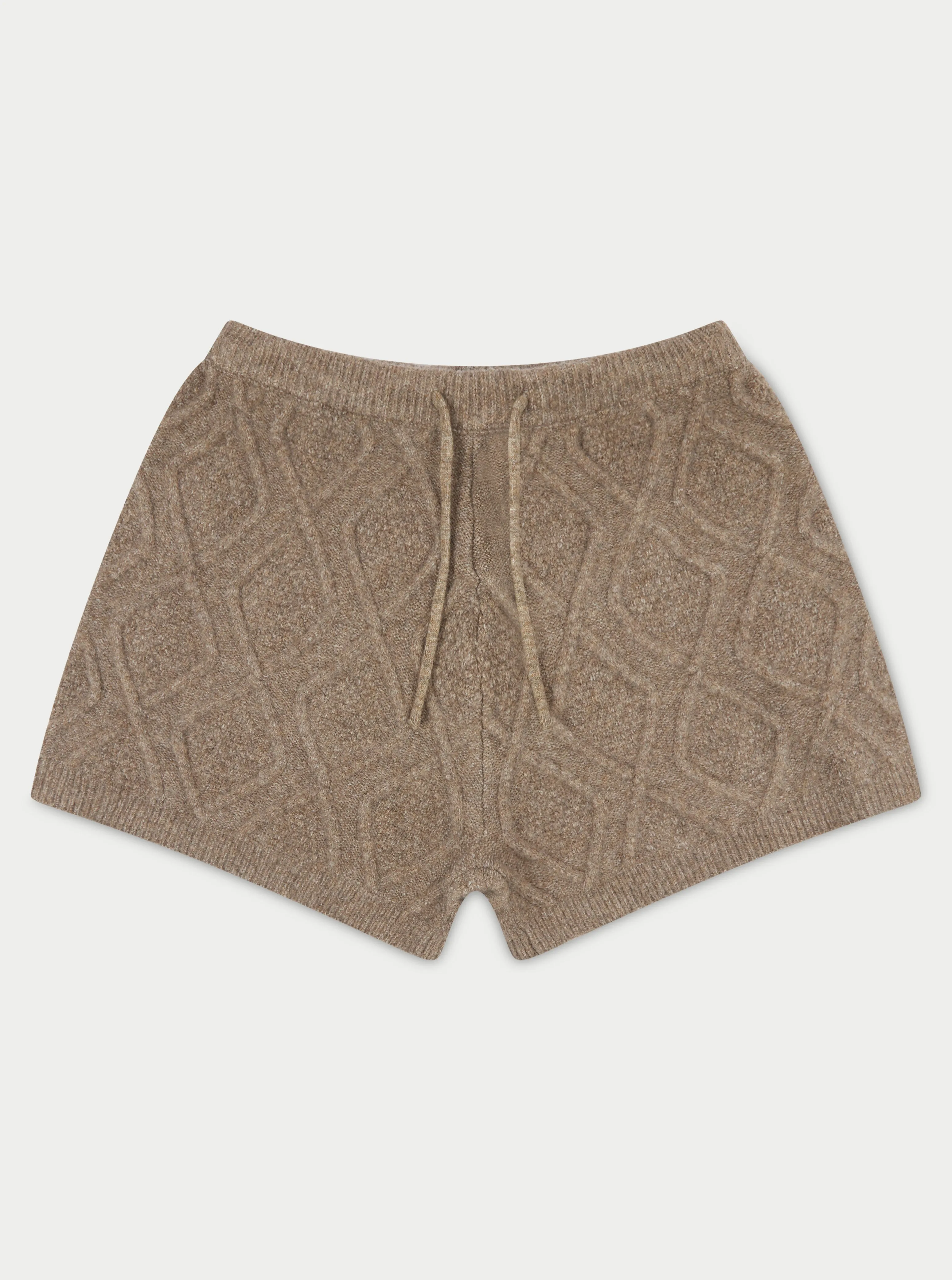 CABLE KNITTED SHORTS - BROWN