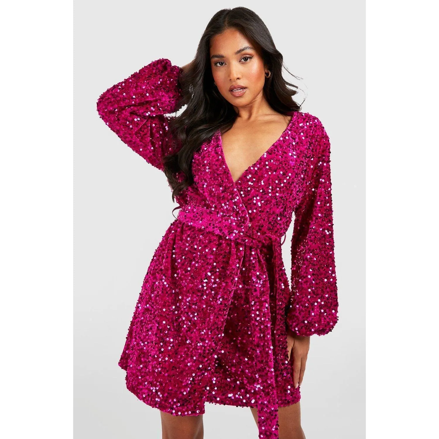 Cerise Velvet Sequin Dress