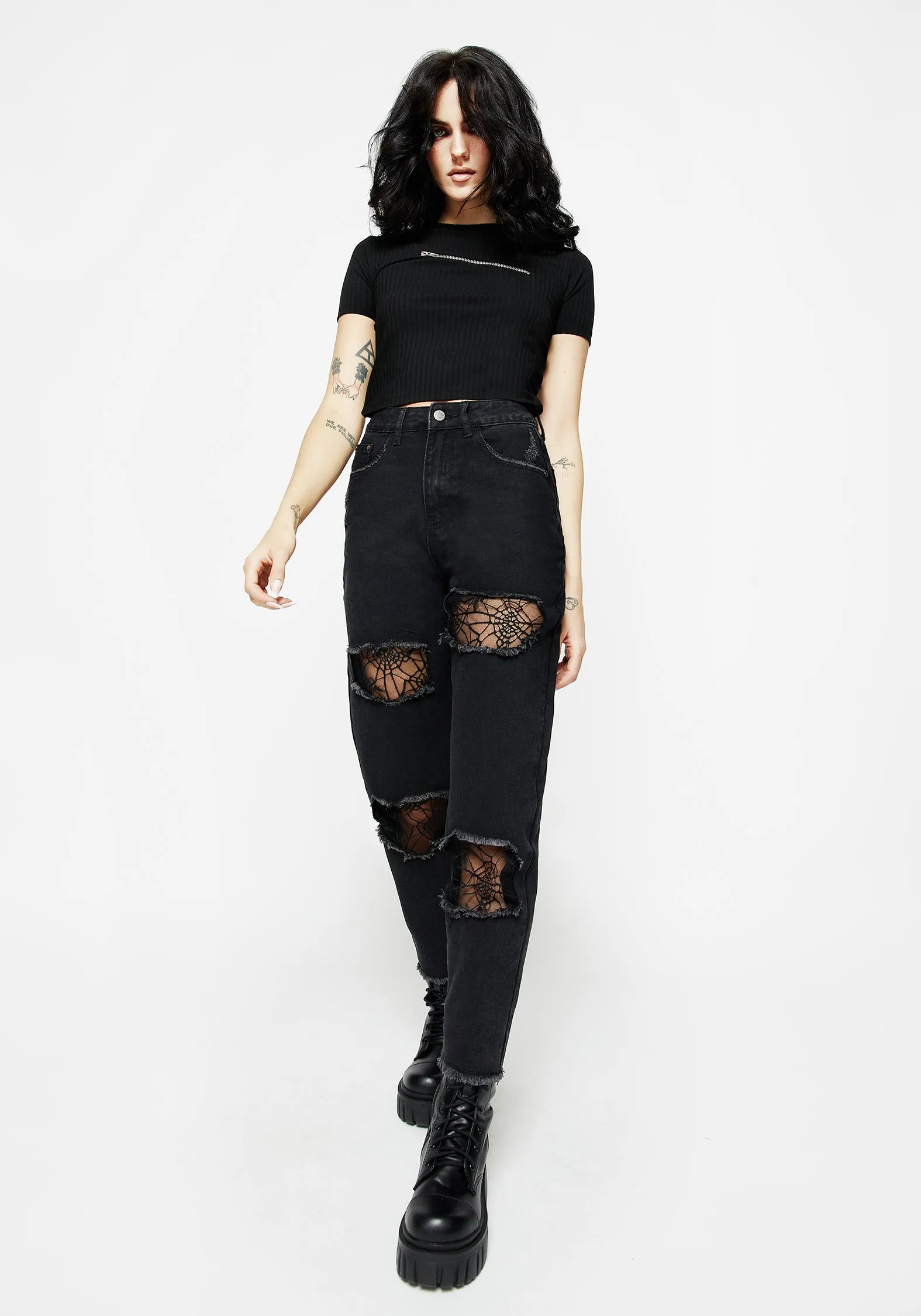 Cobweb Distressed Denim Jeans