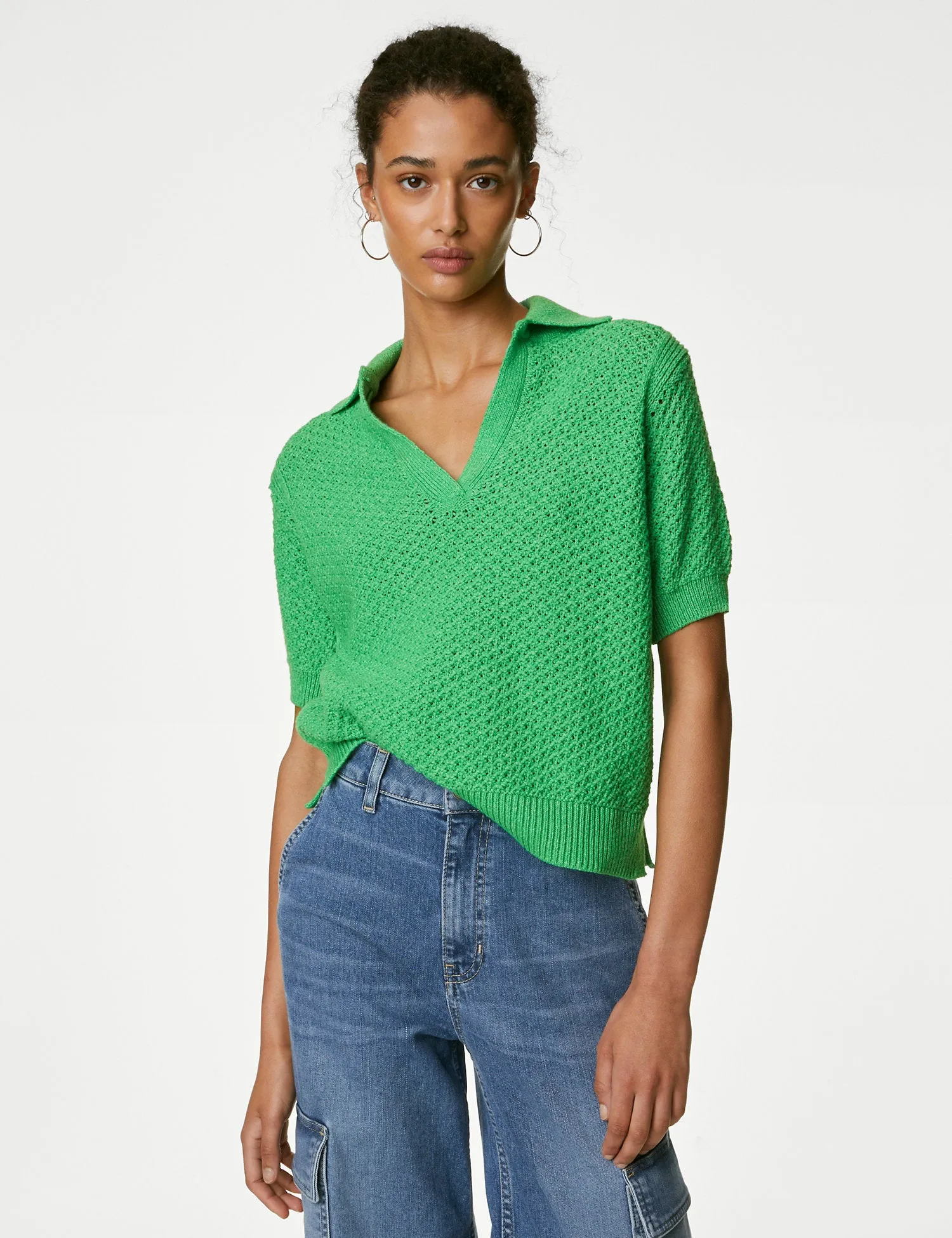 Cotton Rich Collared Knitted Top