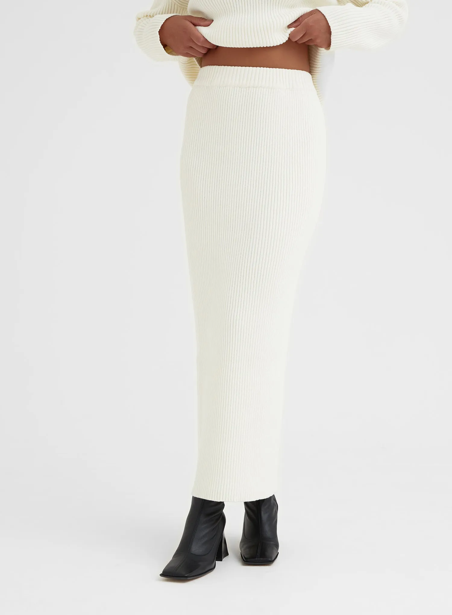 Cream Knitted Maxi Skirt - Kassia