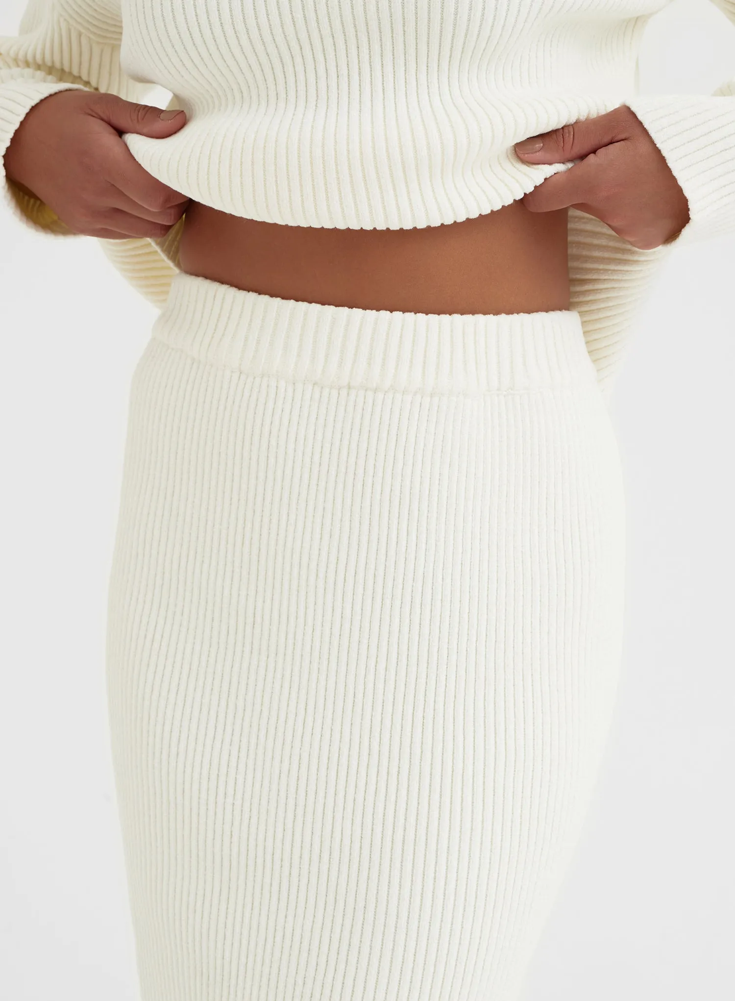 Cream Knitted Maxi Skirt - Kassia