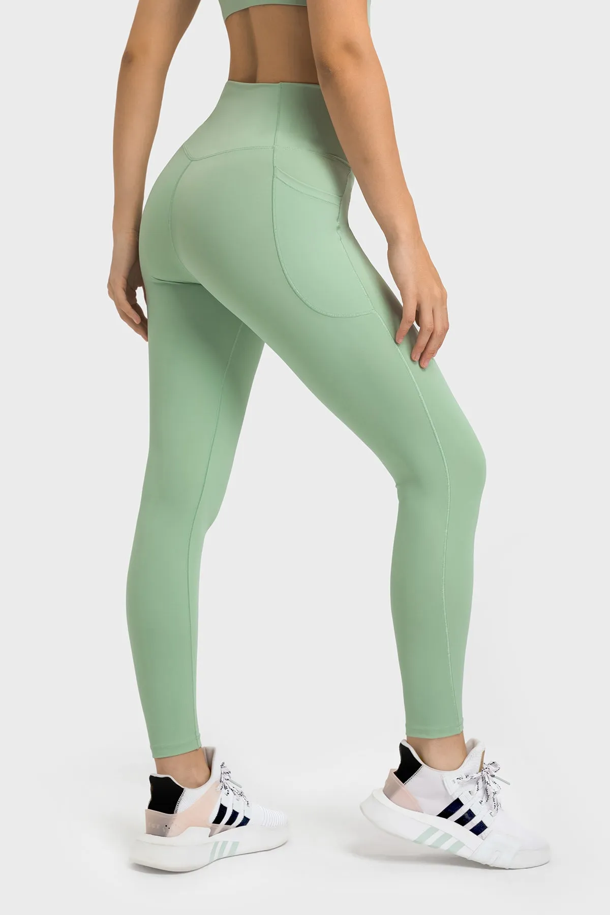 Cross Waistband Compression Leggings with Side Pockets