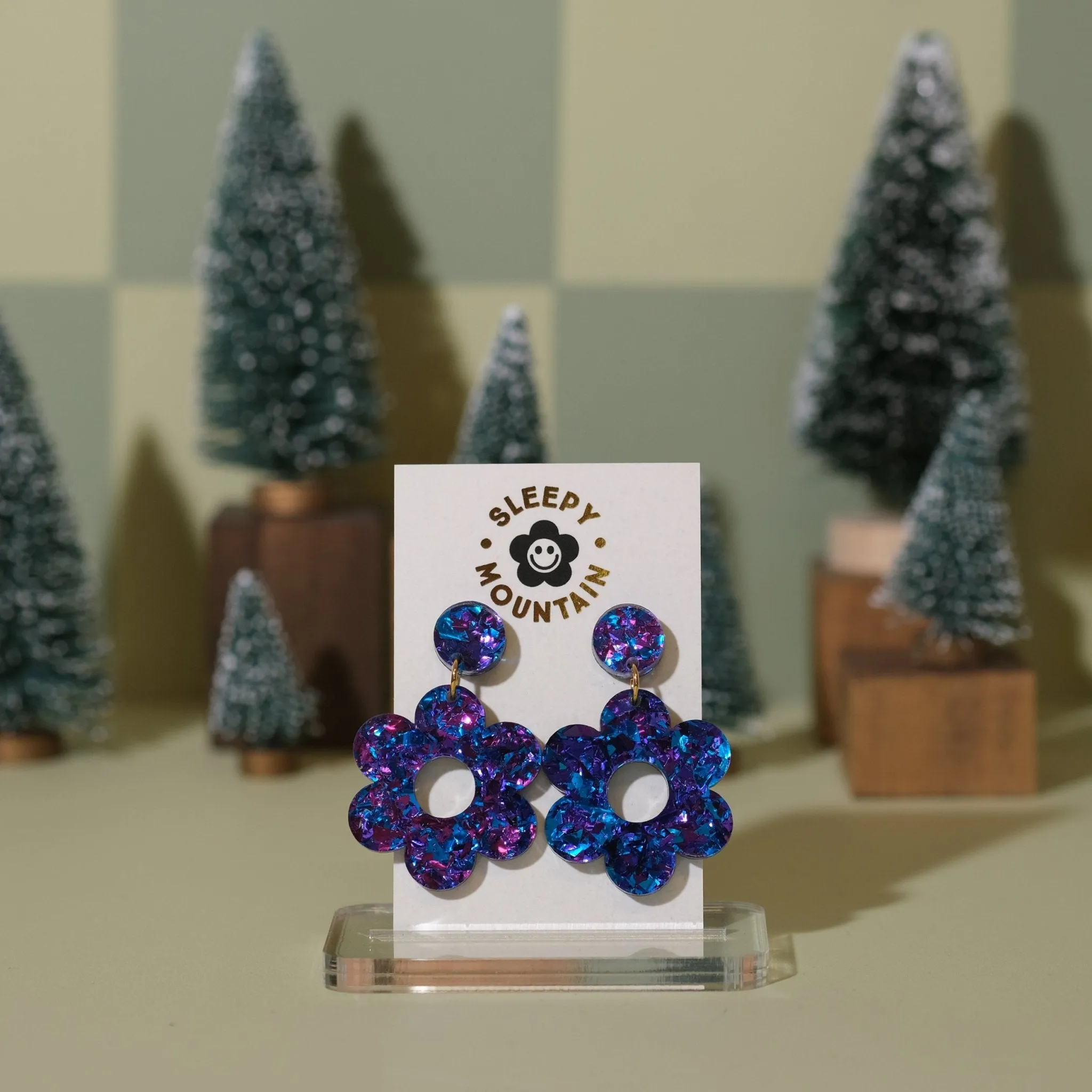 Daisy dangle earrings in Blue Velvet