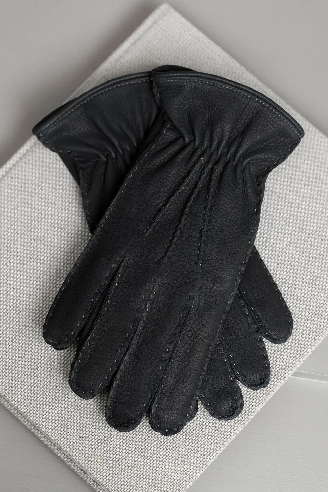 Dark blue Cashmere Lined Deerskin Leather Gloves - Made in Italy all