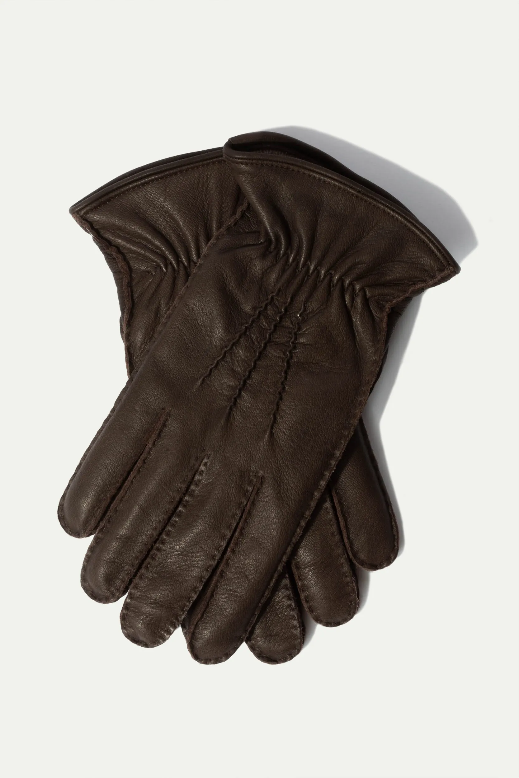 Dark Brown Cashmere Lined Deerskin Leather Gloves - Made in Italy