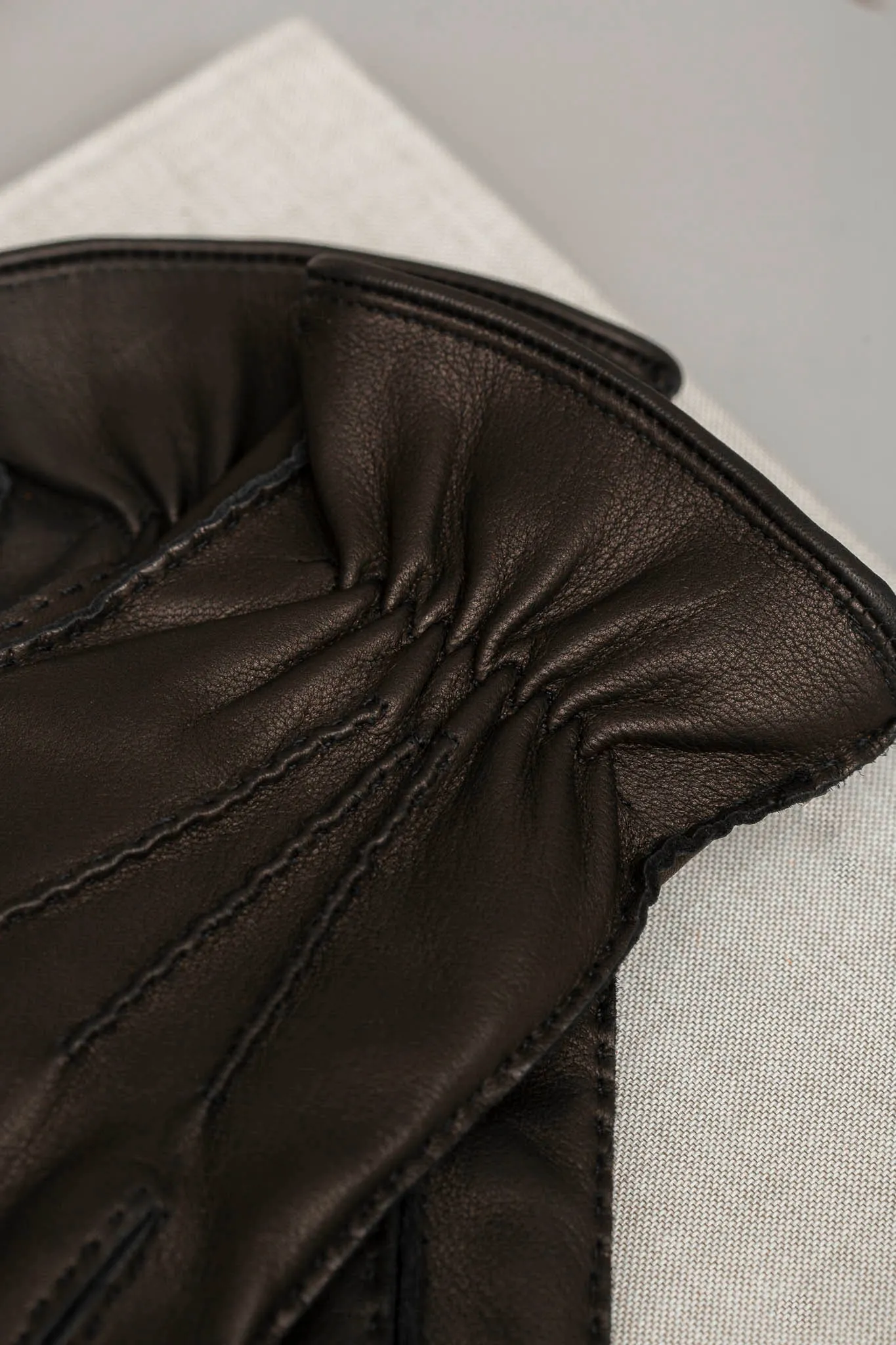 Dark Brown Cashmere Lined Deerskin Leather Gloves - Made in Italy