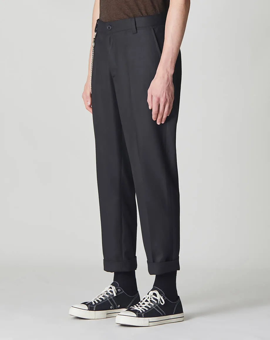 EXETER CROPPED TAPERED KEYCHAIN MENS TROUSERS | BLACK