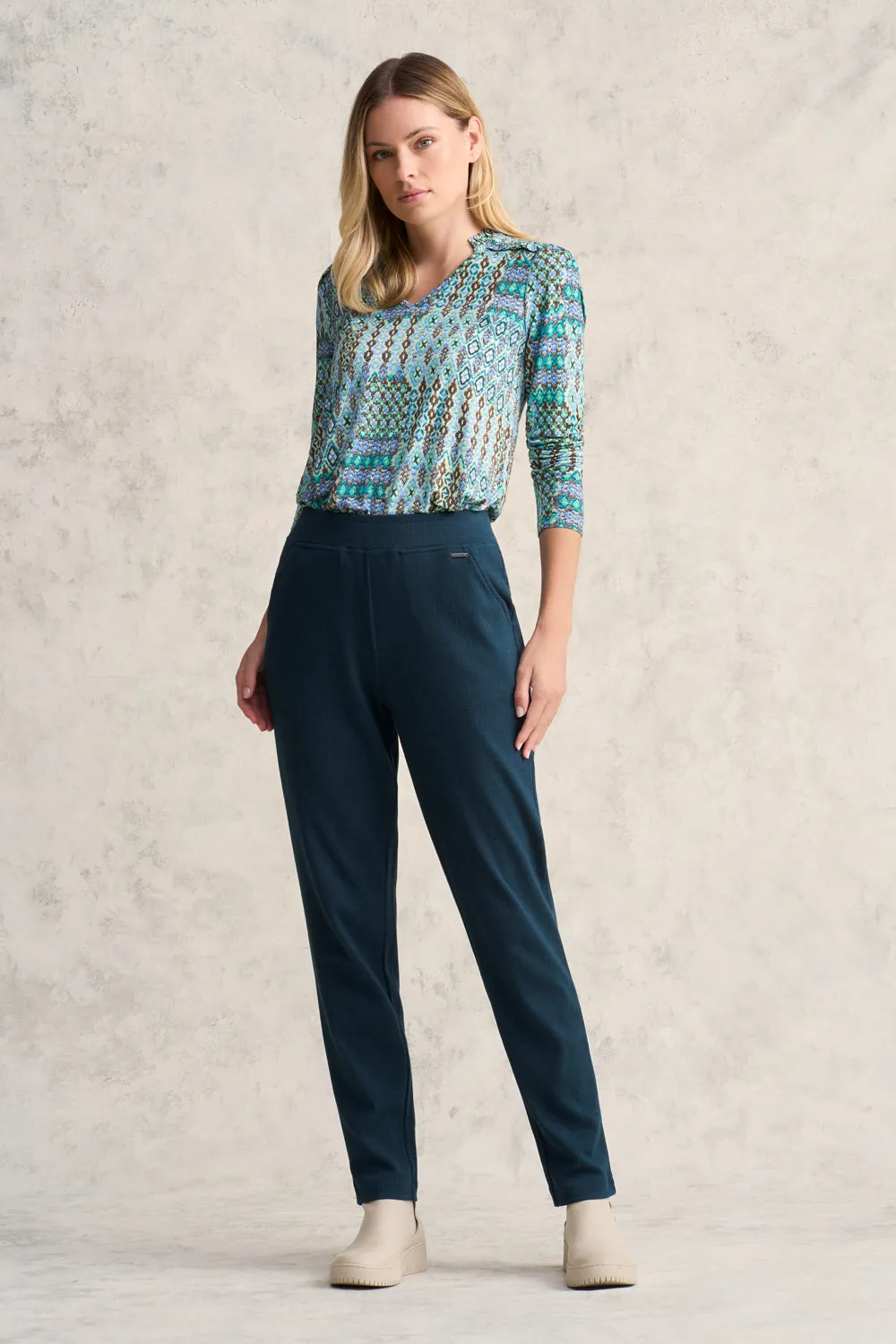 Herringbone Leisure Pant - Teal