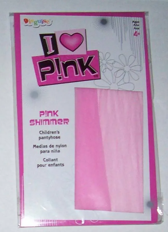 I Love Pink Shimmer Pantyhose Girls Size 4 