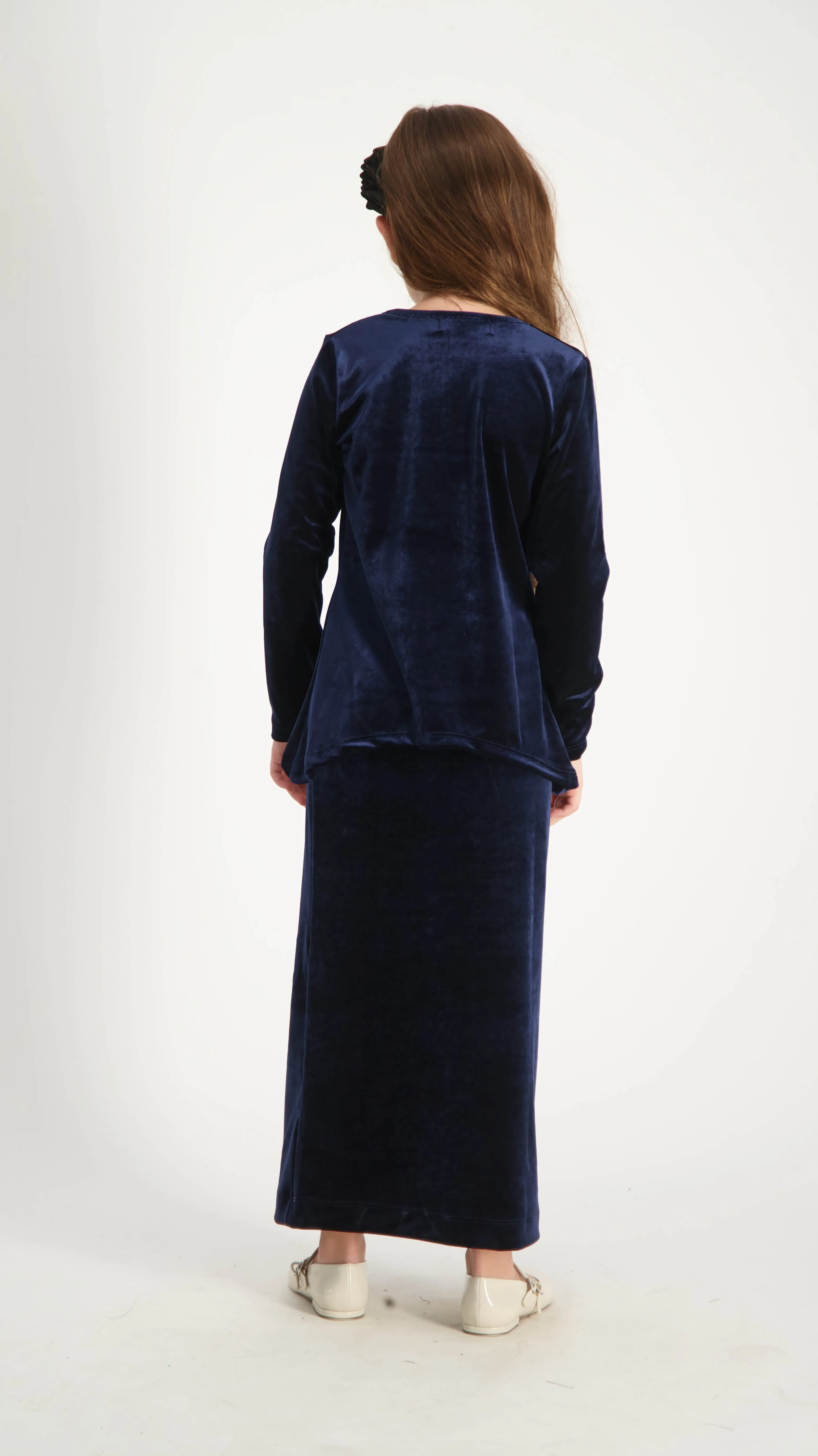 Kids Asymmetric Velvet Set / Navy