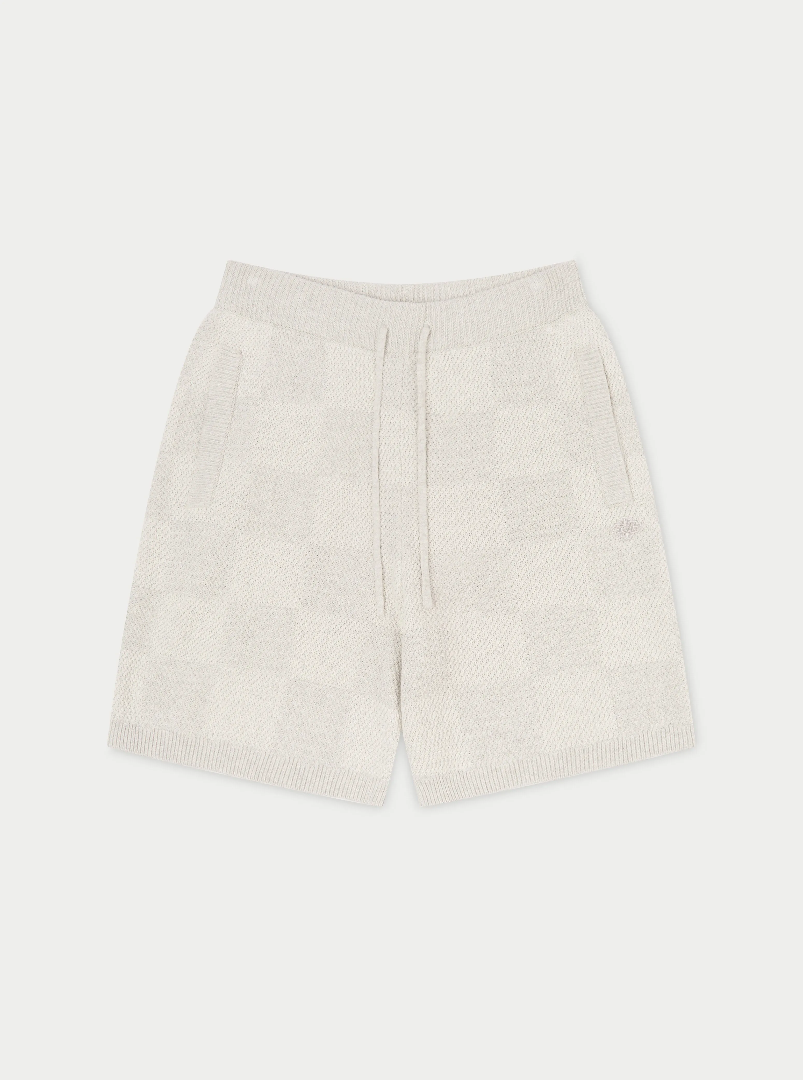 KNITTED CHECKERBOARD SHORTS - GREY