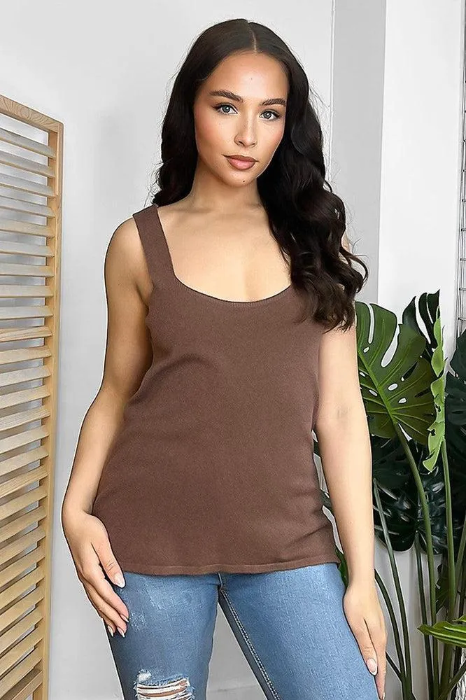 Knitted Wide Straps V-Neck Top