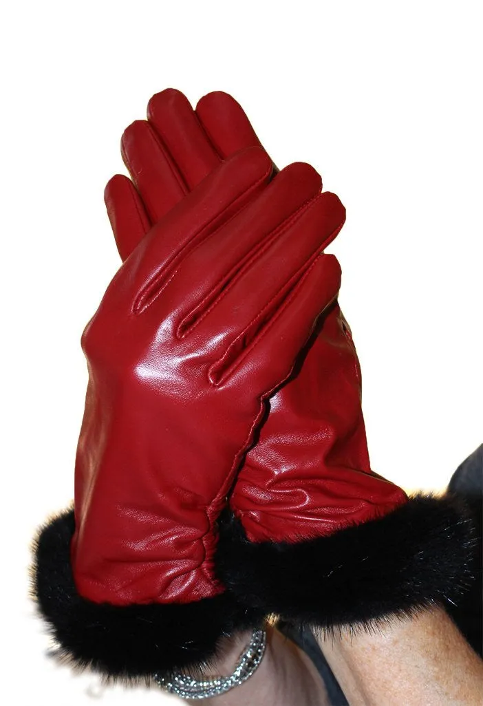 Lamb Leather Gloves with Rabbit Fur Trim