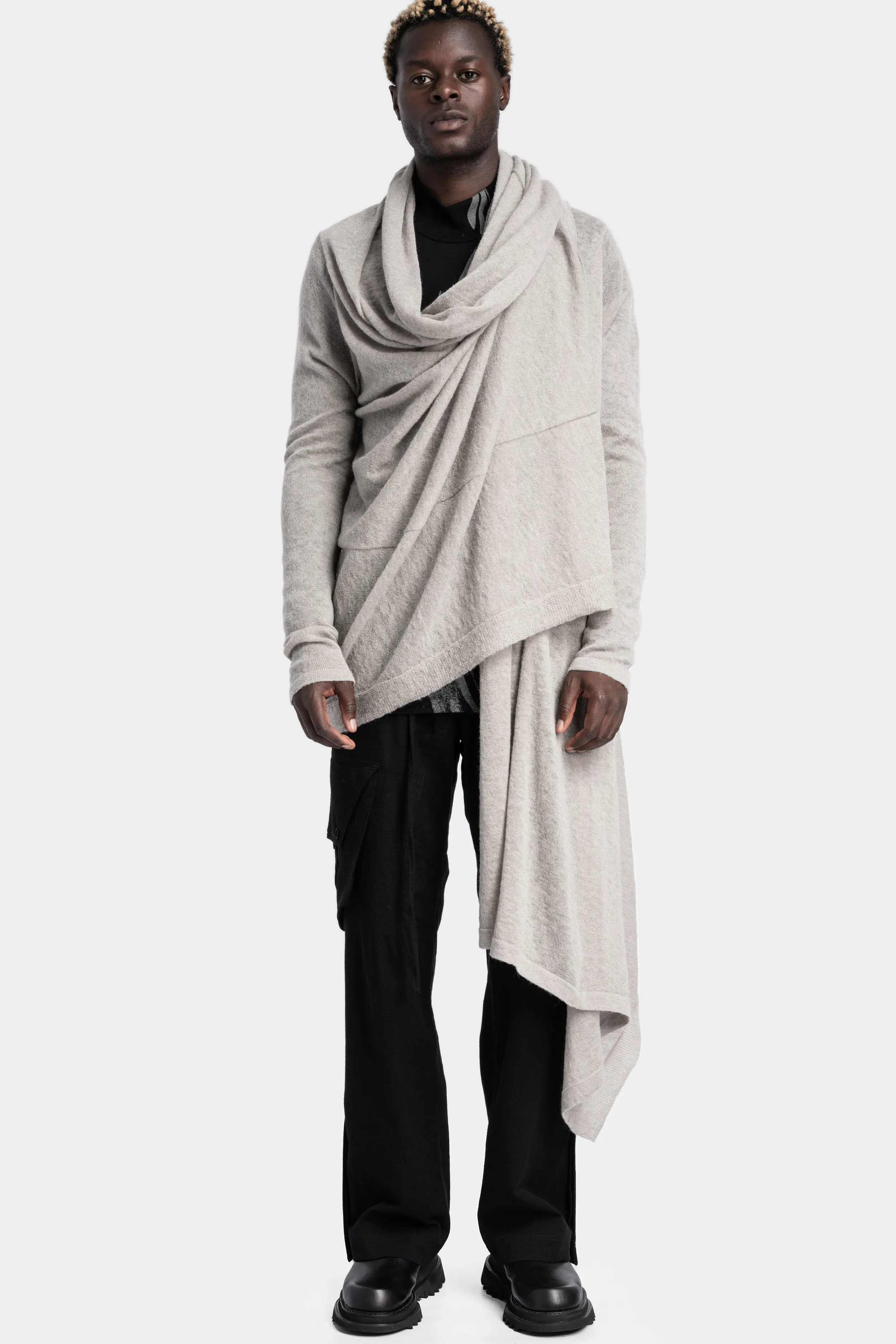 Long wool blend cardigan, Plaster