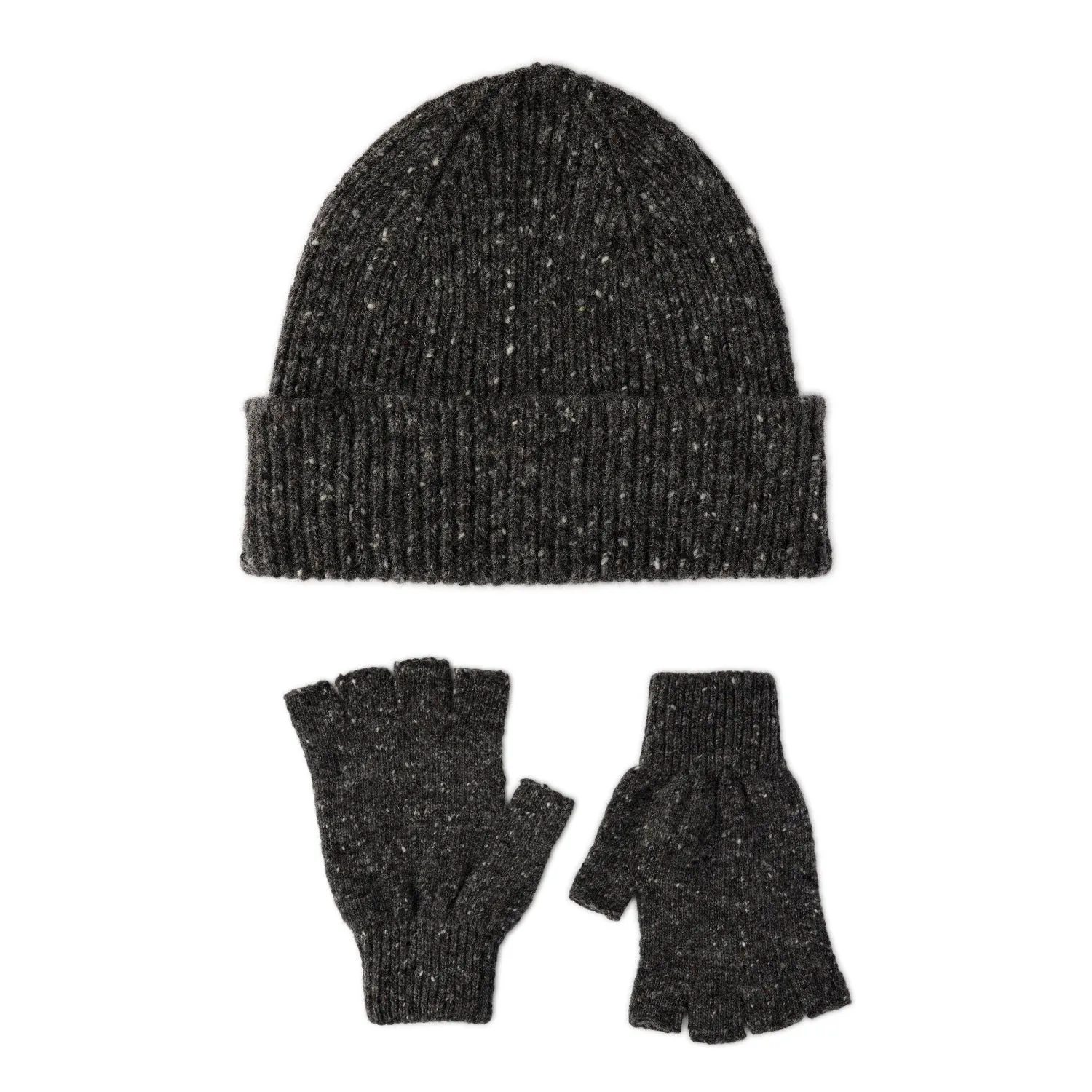 Mens Chunky Wool Beanie Hat and Gloves Set | Grey | Lomond Lambswool | Shin