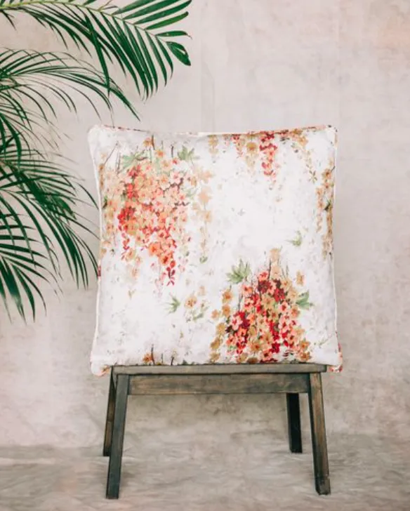 Orange Floral Velvet Cushion