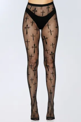 Pantyhose Worship Me Cross Fishnet Black