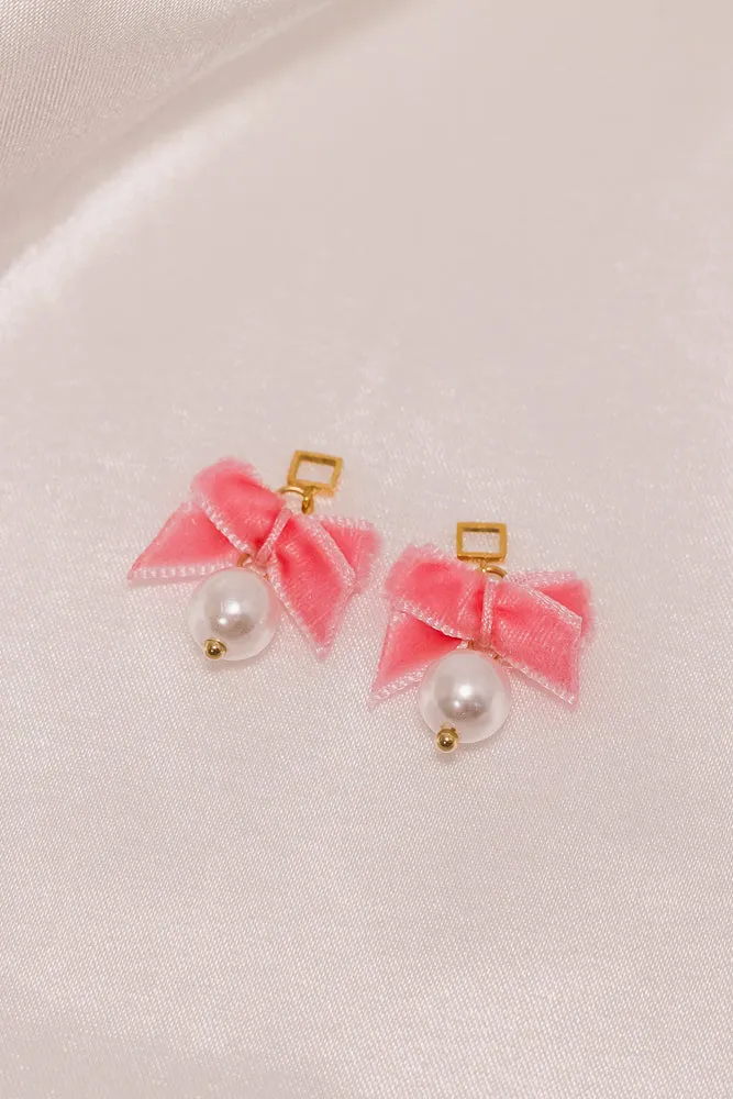 Pink Velvet Bow Pearl Charm