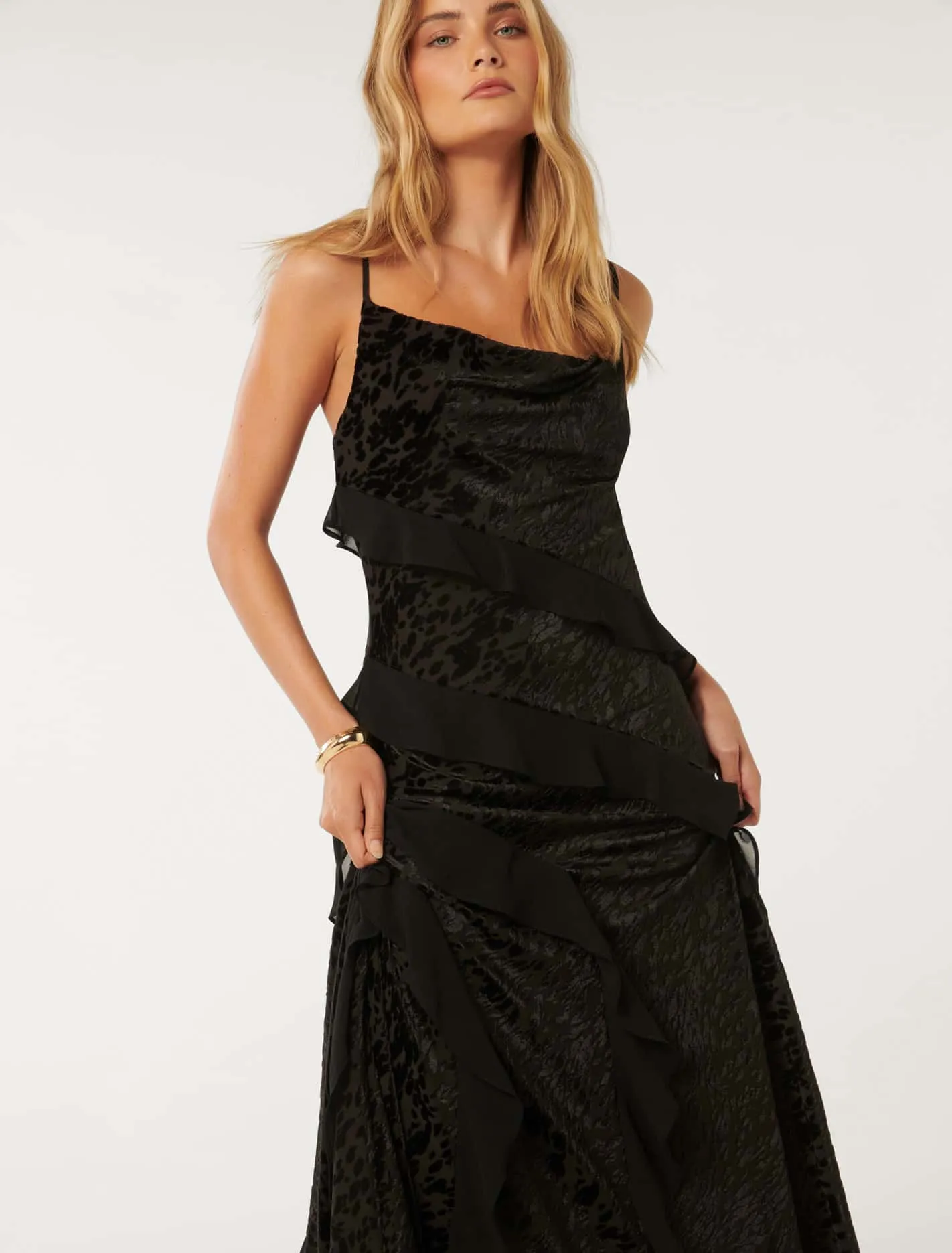 Piper Velvet Ruffle Maxi Dress