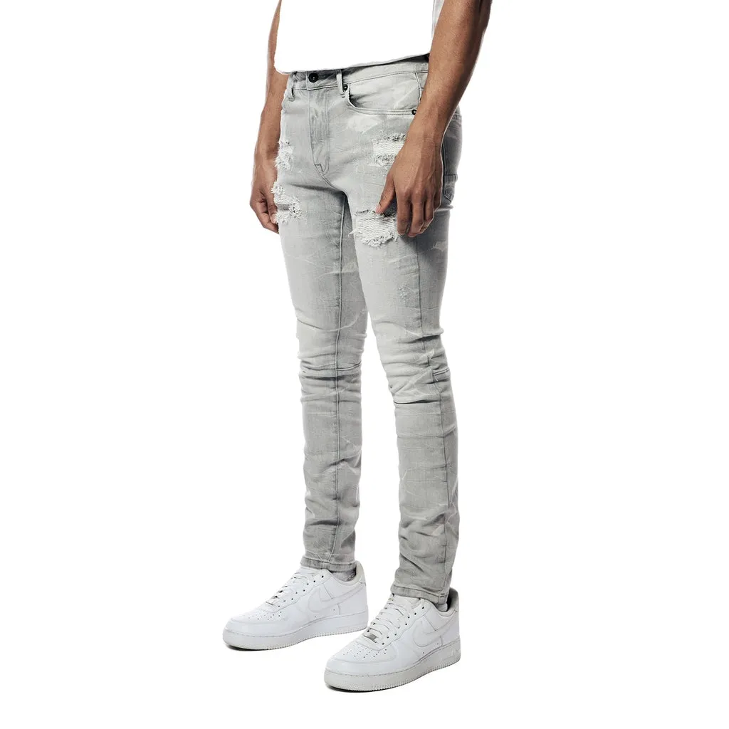 Rip & Repaired Lightning Washed Denim Jeans - Cloud Grey