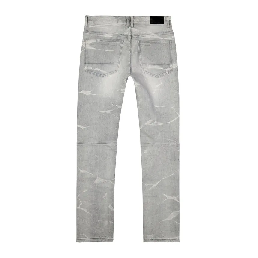 Rip & Repaired Lightning Washed Denim Jeans - Cloud Grey