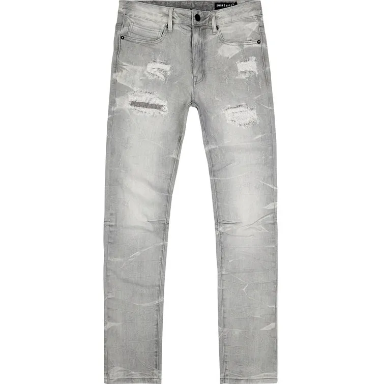 Rip & Repaired Lightning Washed Denim Jeans - Cloud Grey