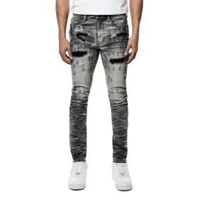 Rip & Repaired Lightning Washed Denim Jeans - Lightning Black