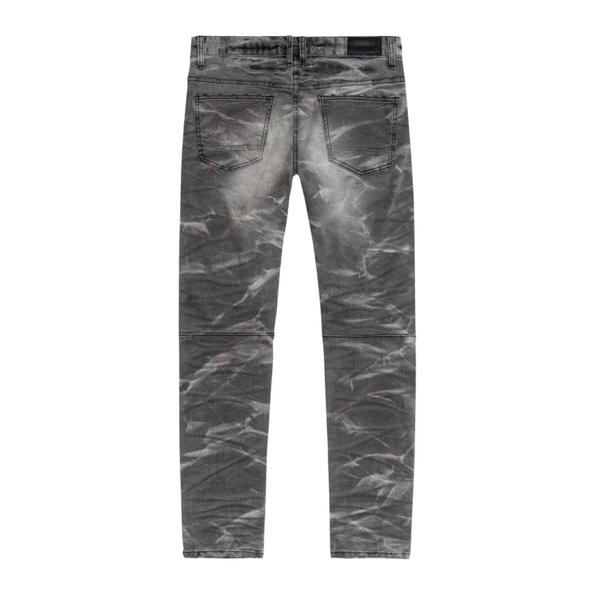 Rip & Repaired Lightning Washed Denim Jeans - Lightning Black