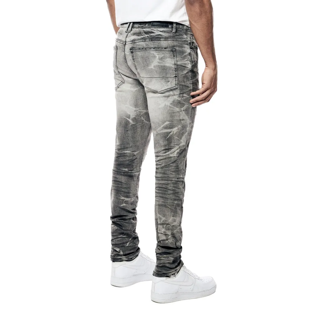 Rip & Repaired Lightning Washed Denim Jeans - Lightning Black