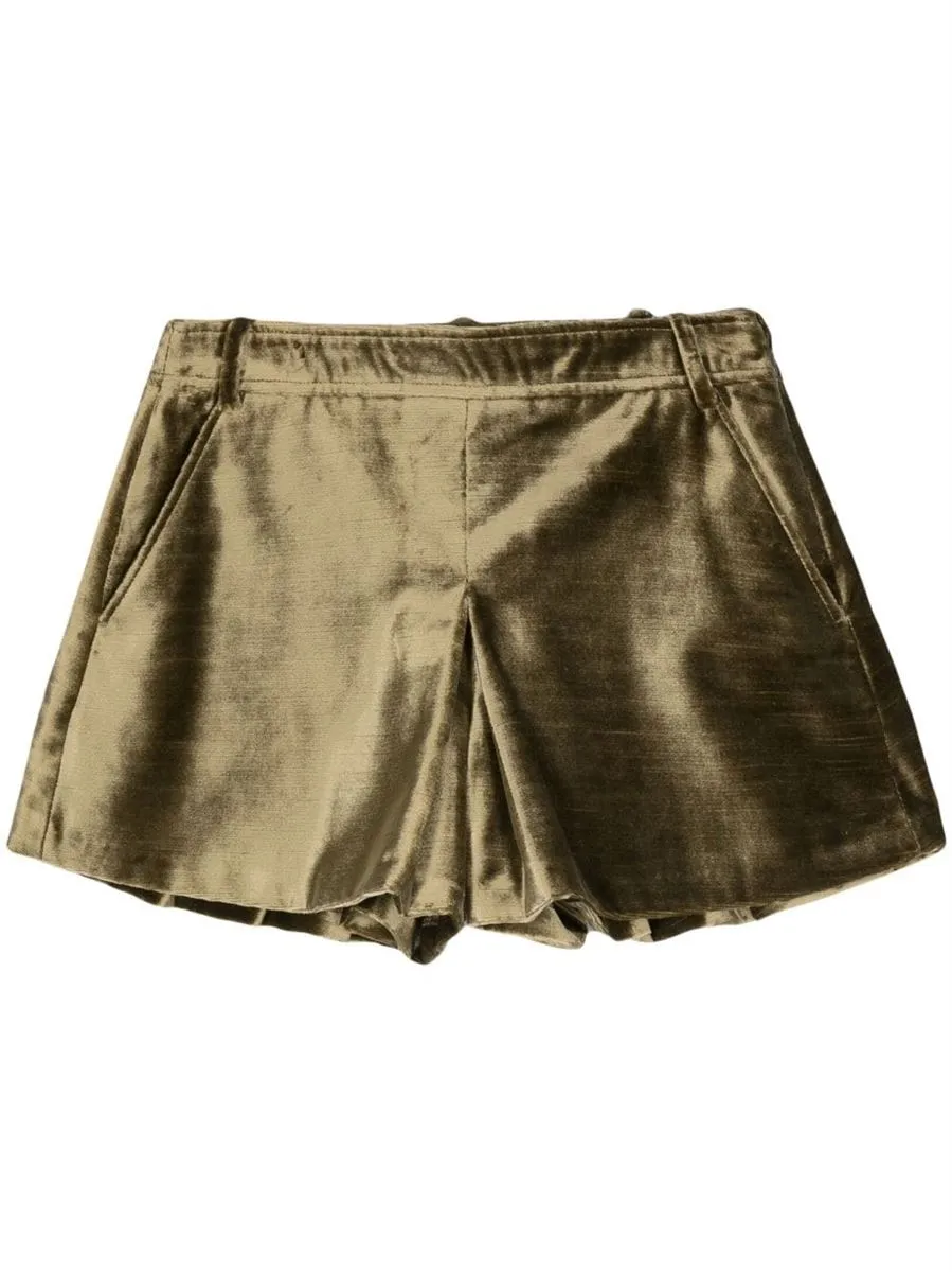 SLUBBED-VELVET FLARED MINISHORTS