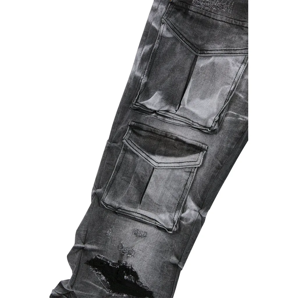 Stacked Utility Denim Jeans - Pluto Grey