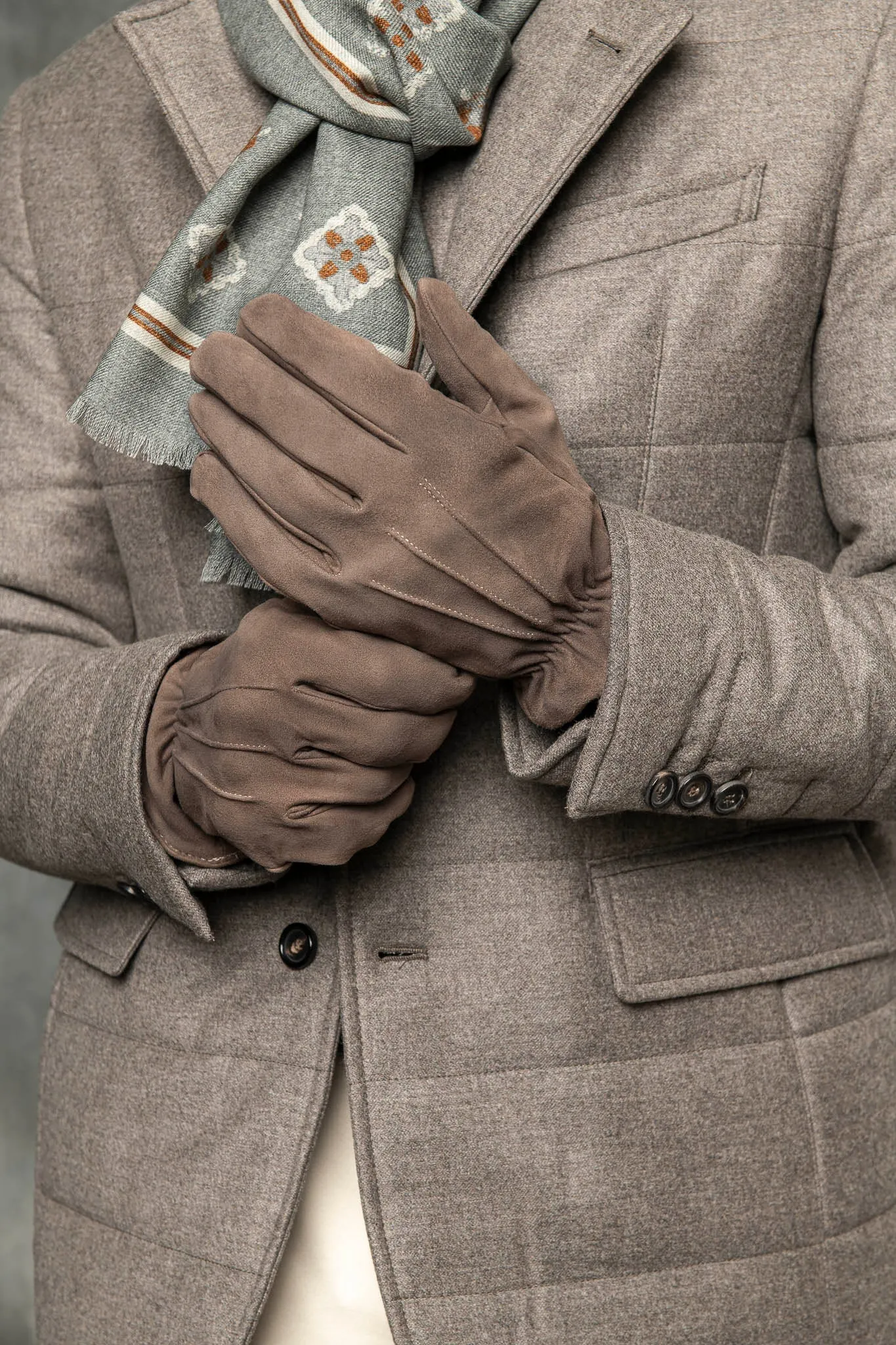 Taupe Cashmere Lined Suede Gloves - Made in Italy