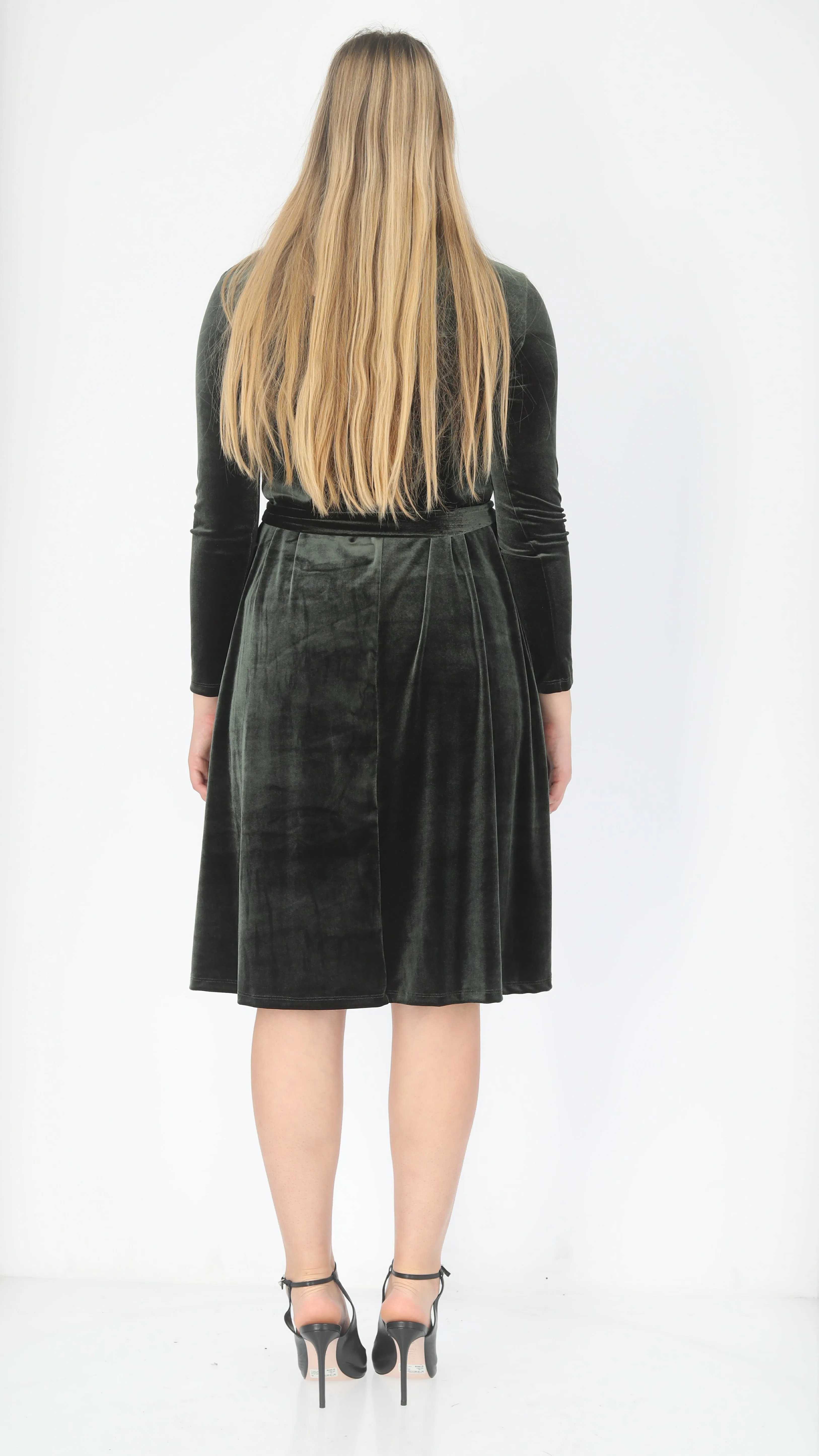 Velvet A-line Dress / Olive