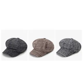 Womens Cotton Leisure Newsboy Berets Caps All-Match Painter Cop Plaid Stripe Hats